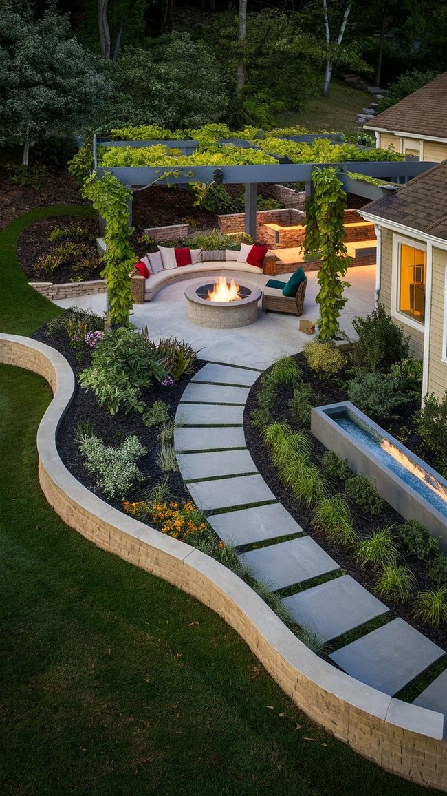 Sloped Firepit With Tiered Seating