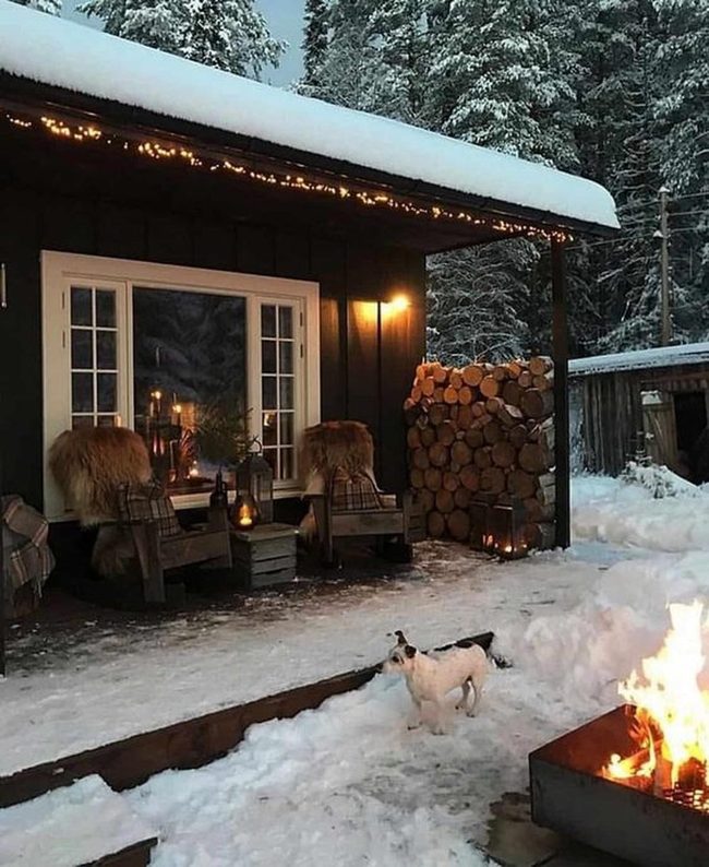 Firelit Snow Porch Winter Escape
