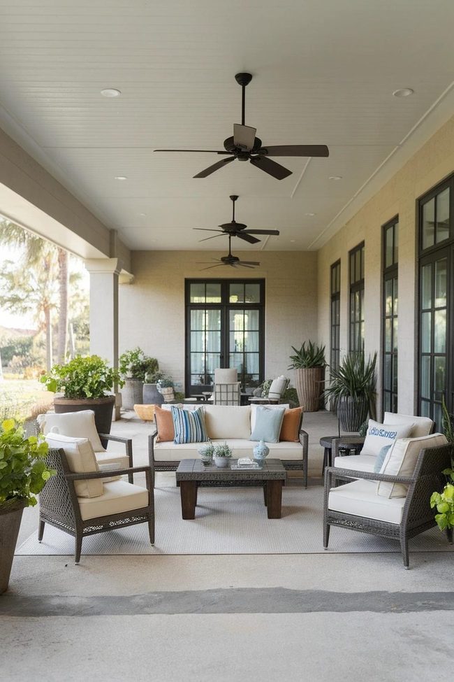 Patio Ceiling Fans And Plush Seating