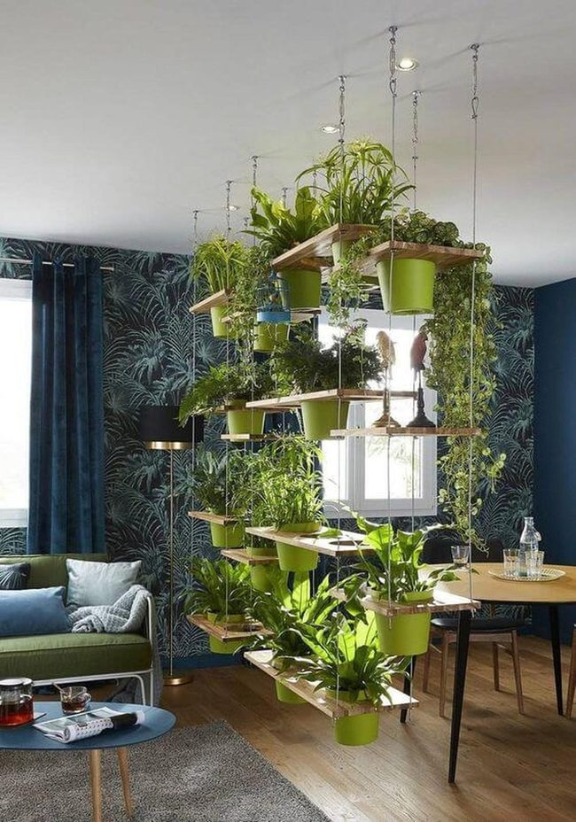 Green Wall Garden With Wood And Cable