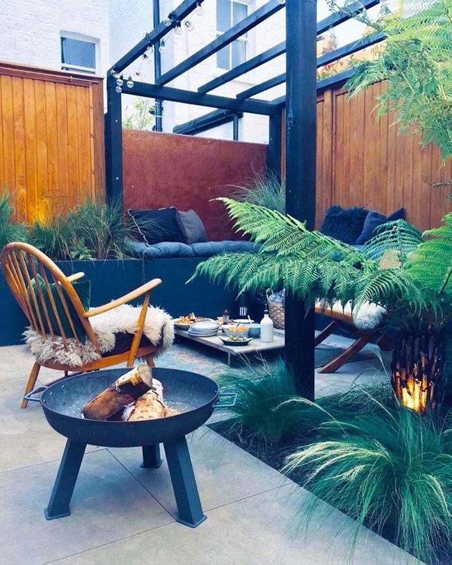 Firelit Garden Corner With Living Plants