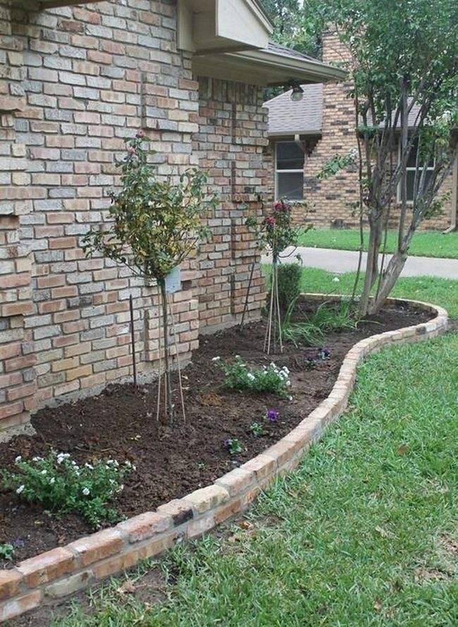 Brick Foundation Beds With Young Trees