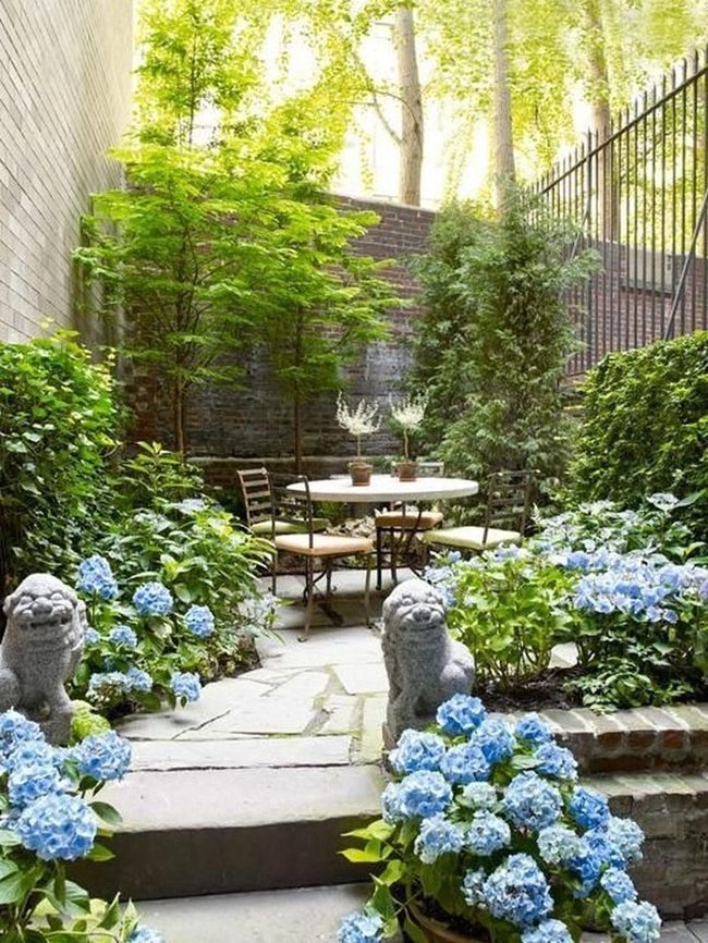 Blue Flowers Line Stone Path