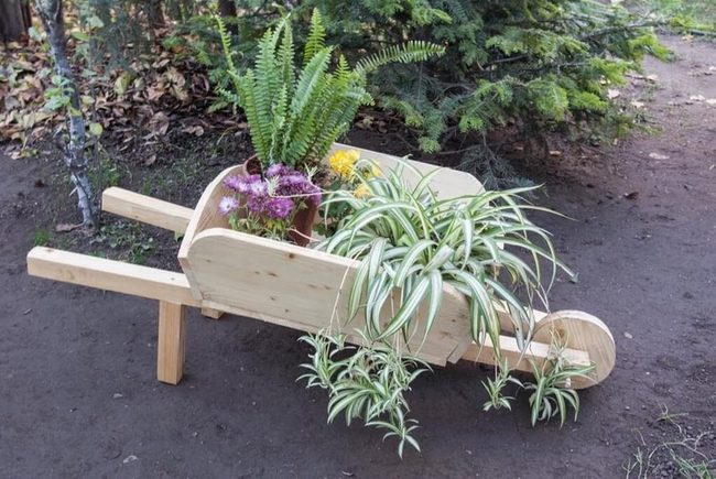 Wooden Wheelbarrow Flower Container