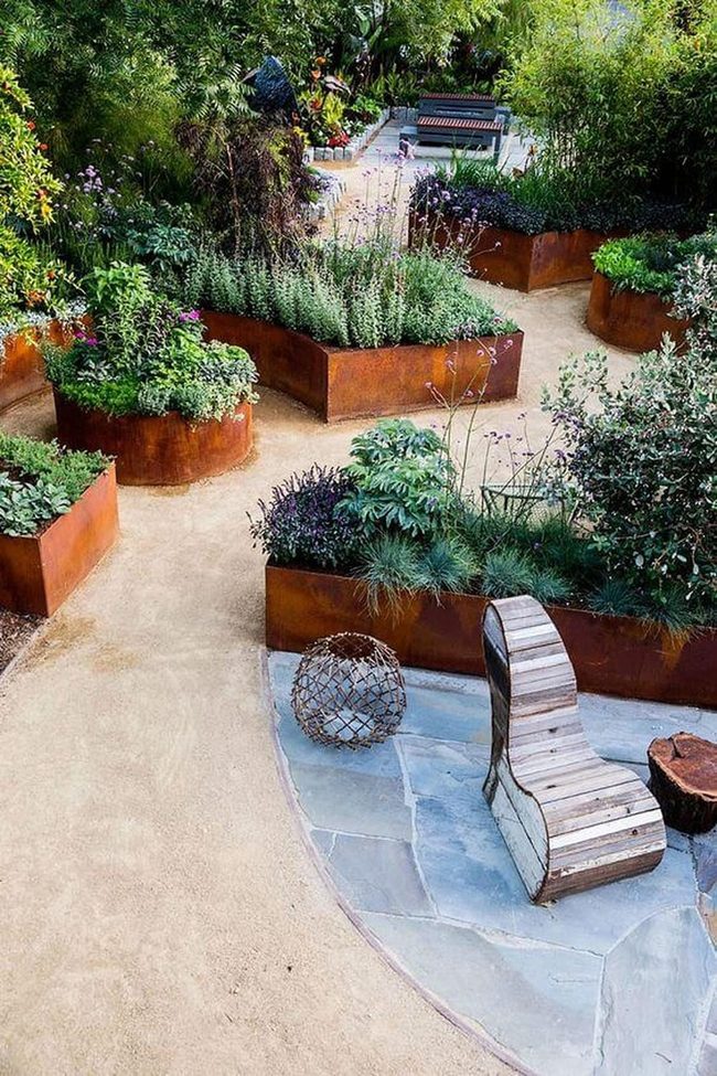 Weathered Metal Garden Planters