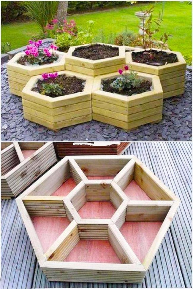 Hexagonal Wooden Flower Beds