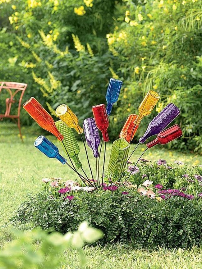 Colored Glass Bottles Garden Display