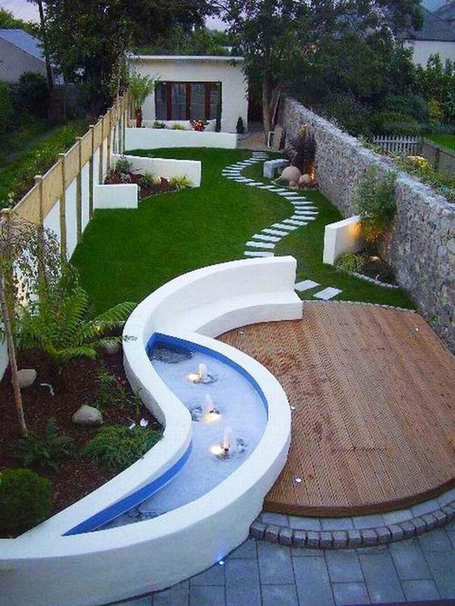 Curved Wooden Paths Through Garden