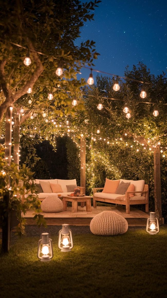 Golden Edison Bulbs Light Backyard