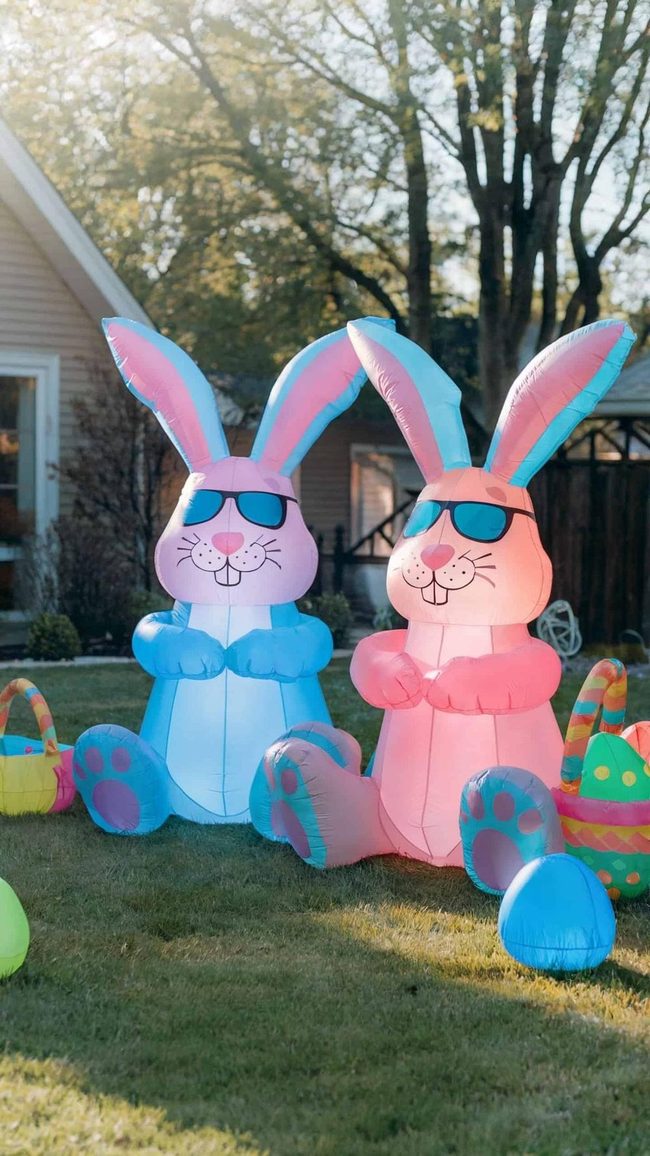 Oversized Inflatable Easter Bunnies Glow