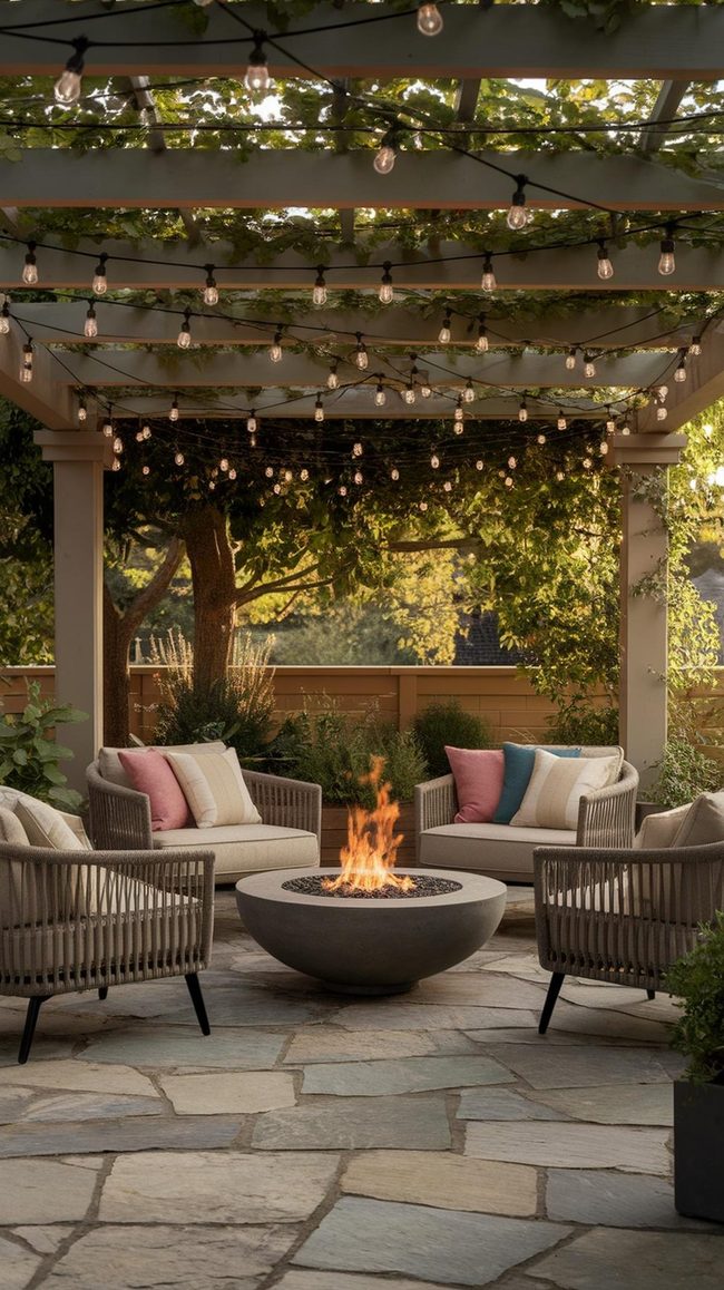 Natural Stone Patio With Climbing Plants