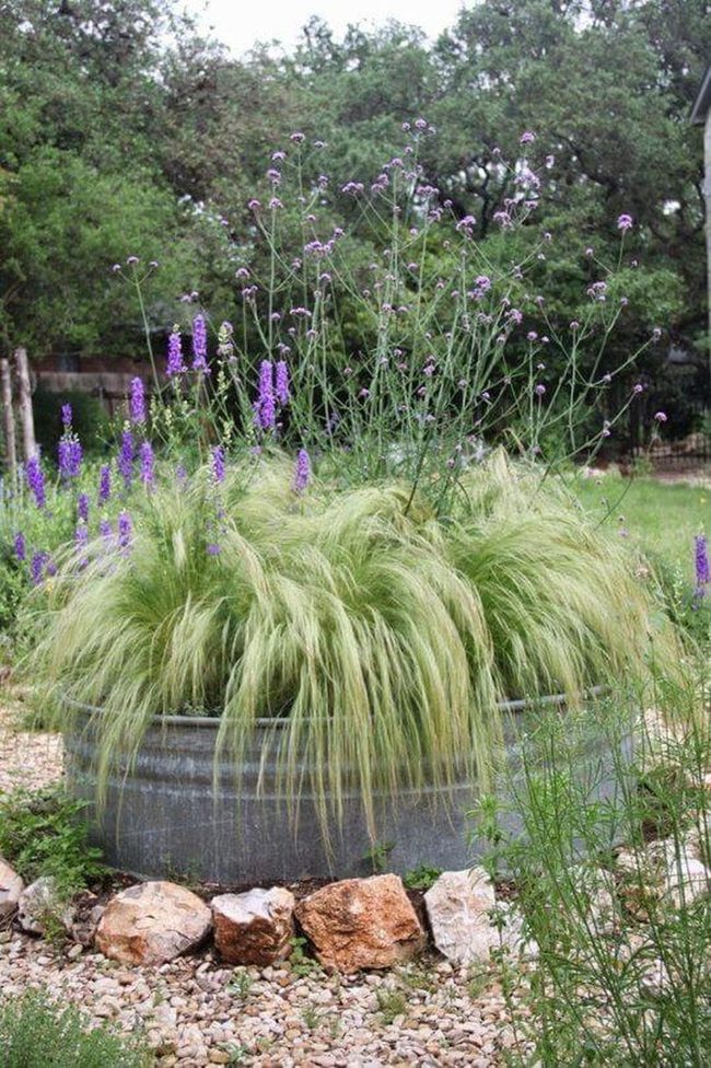 Steel Planters Grasses Stone Boundaries