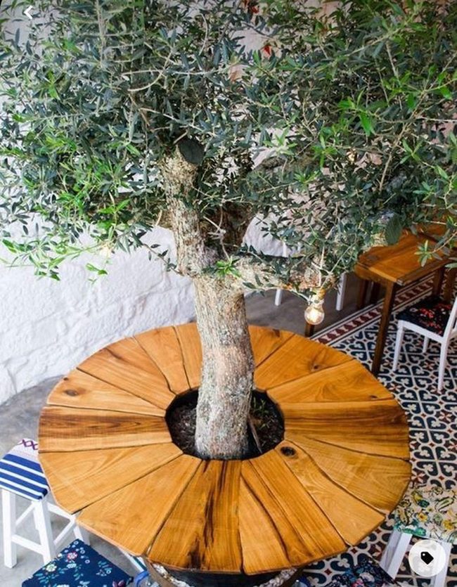 Wooden Tree Table With Colorful Tiles