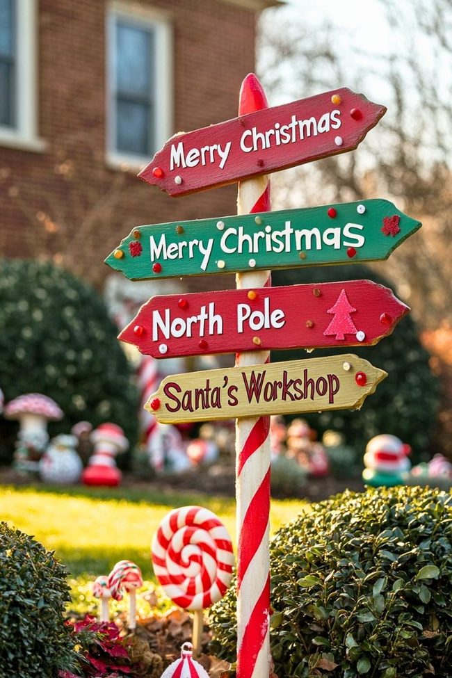Wooden Christmas Signpost For Driveways