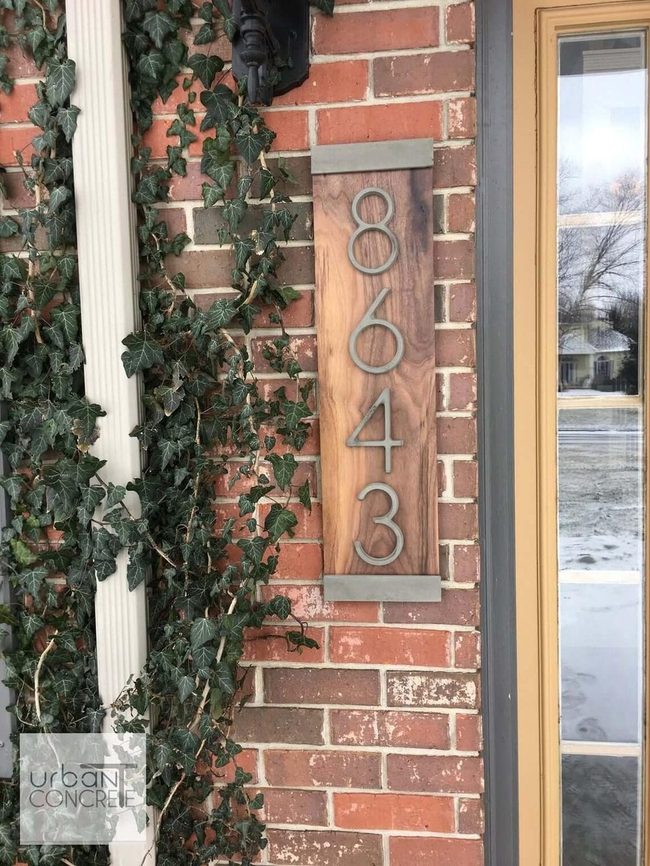 Wooden Sign With Cement Numbers