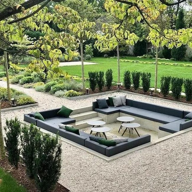 Sunken Gray Seating With Green Accents