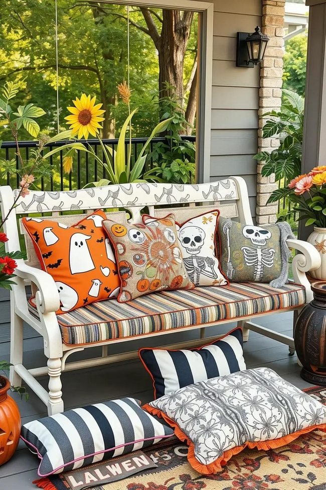 Skeleton Hands Orange Halloween Pillows