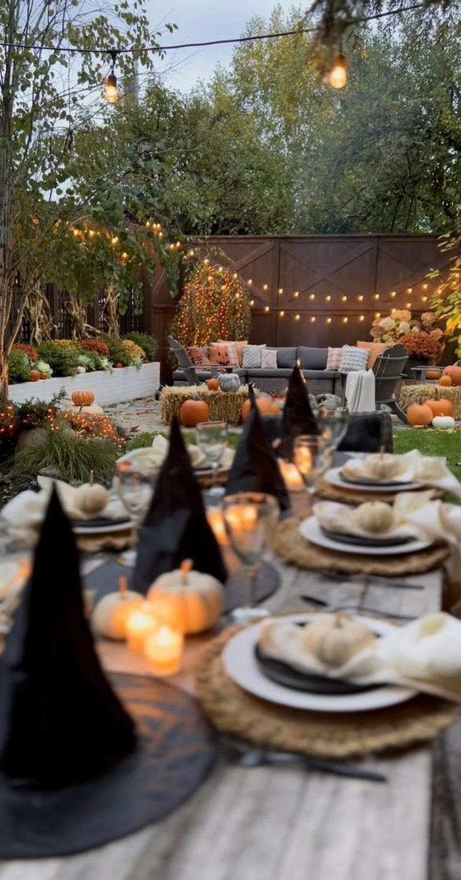 String Lights Over Harvest Tables