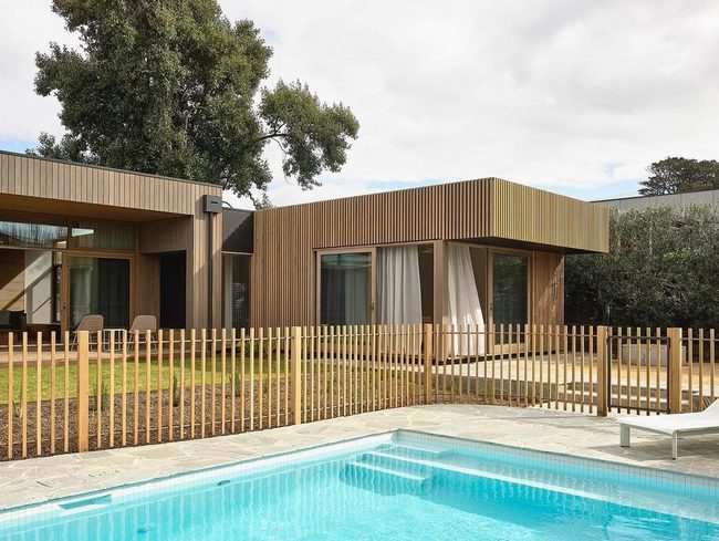 Wood Slat Pool Fence Nature