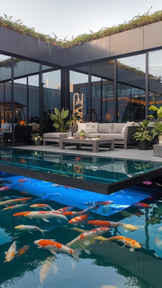 Glass Floor Over Pond with Koi