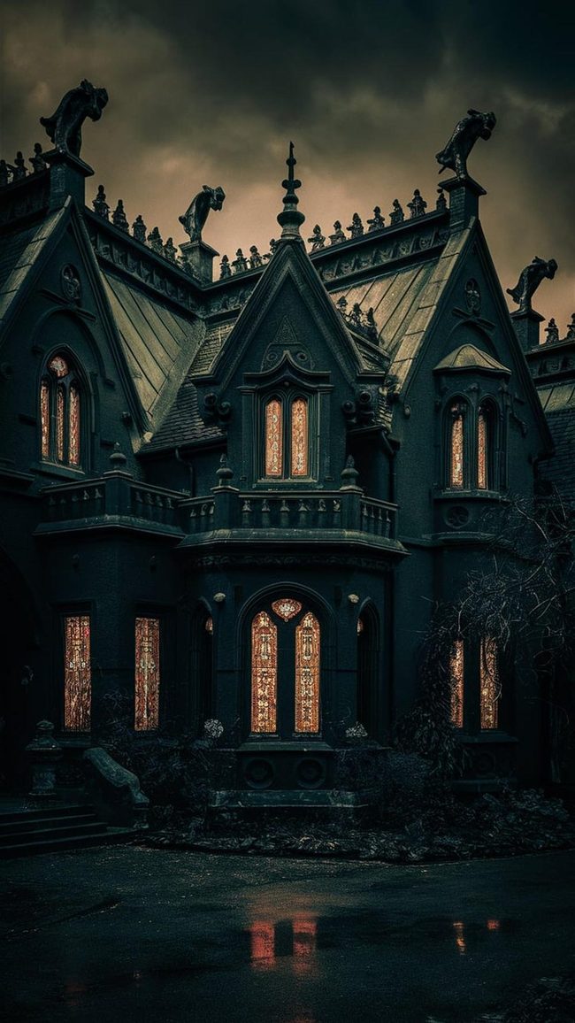 Dark Stone Courtyard With Iron Spikes