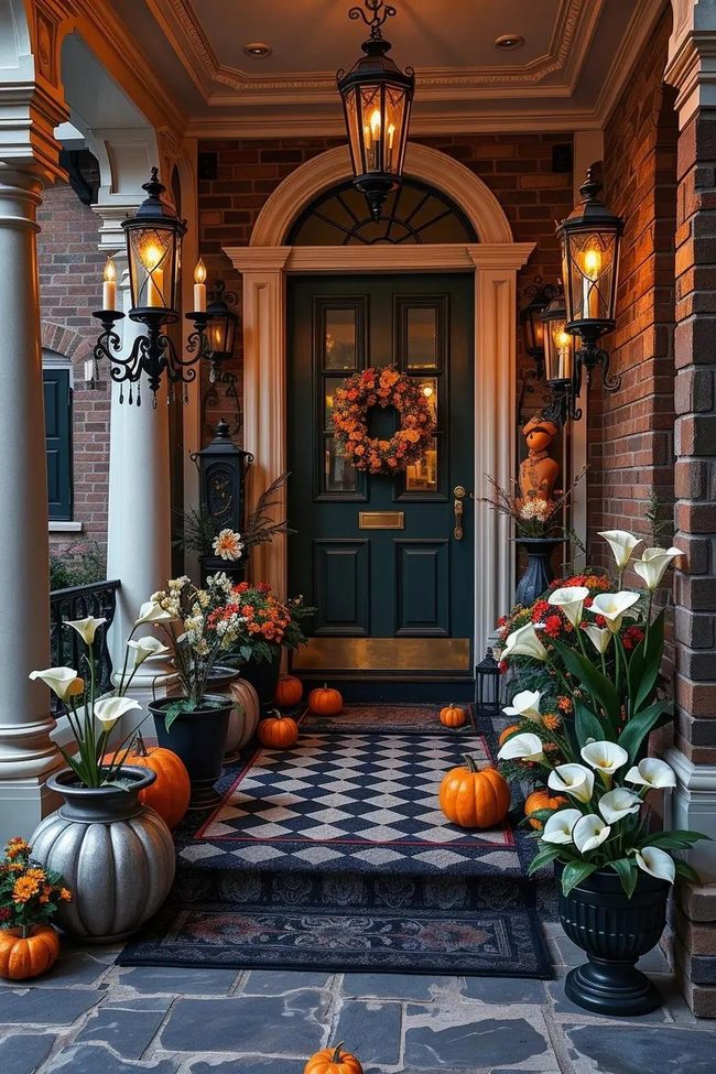 Black Velvet Pumpkins Statement Porch