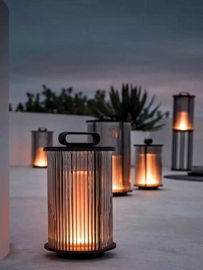 Black Metal Lanterns Light Concrete
