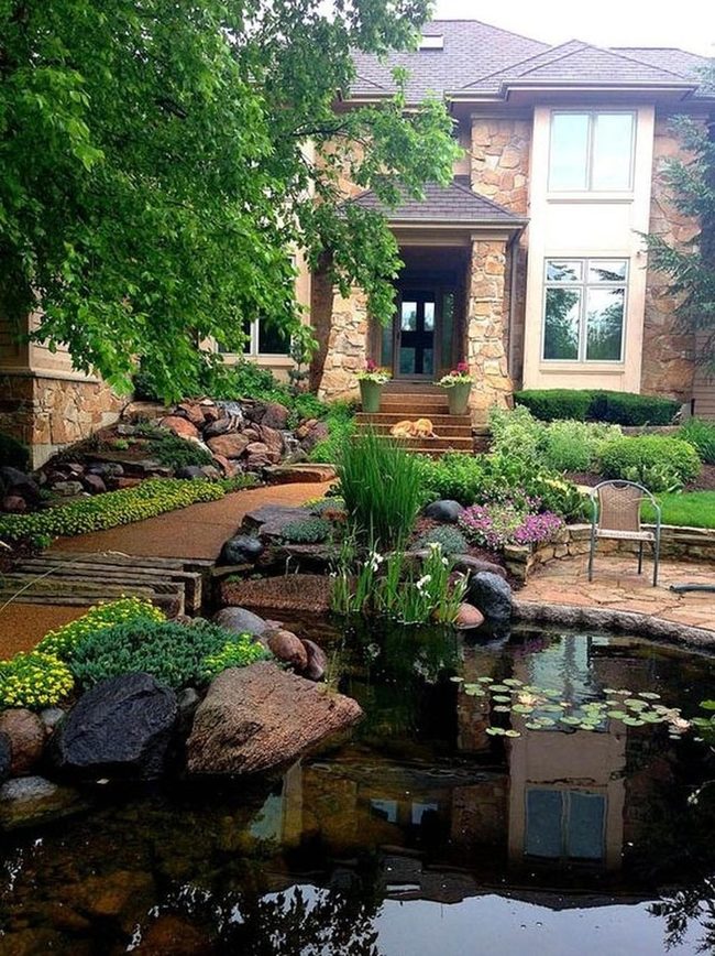 Stone House With Lily Pond Garden