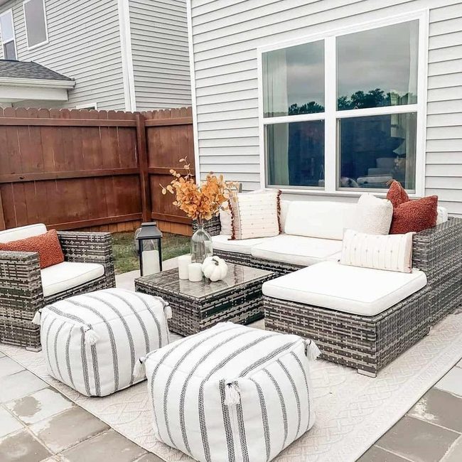 Gray Rattan With Red Pumpkin Centerpiece