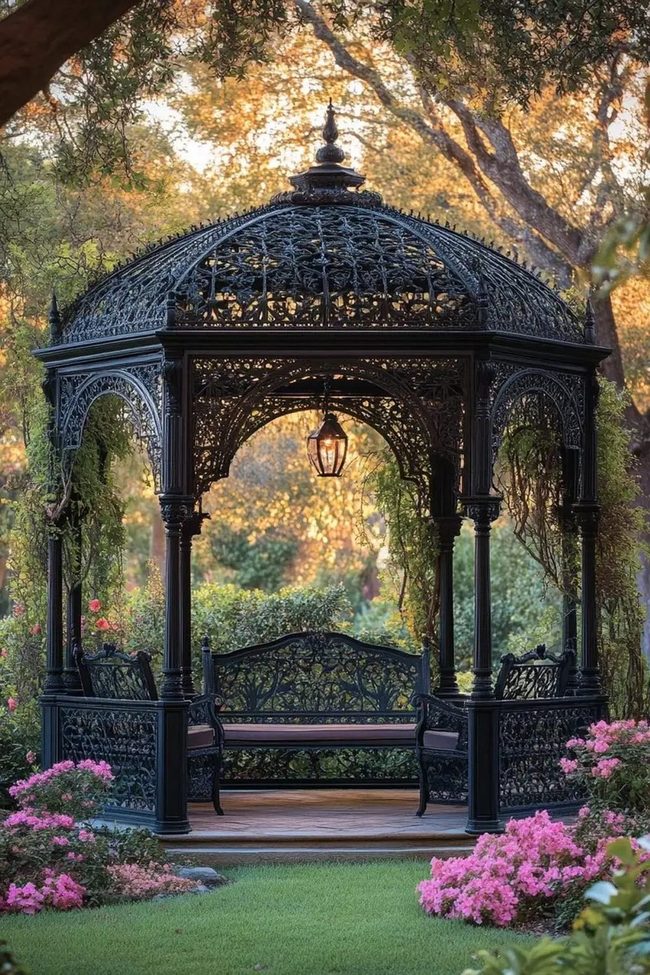 Ornate Metal Gazebo Garden Focal Point