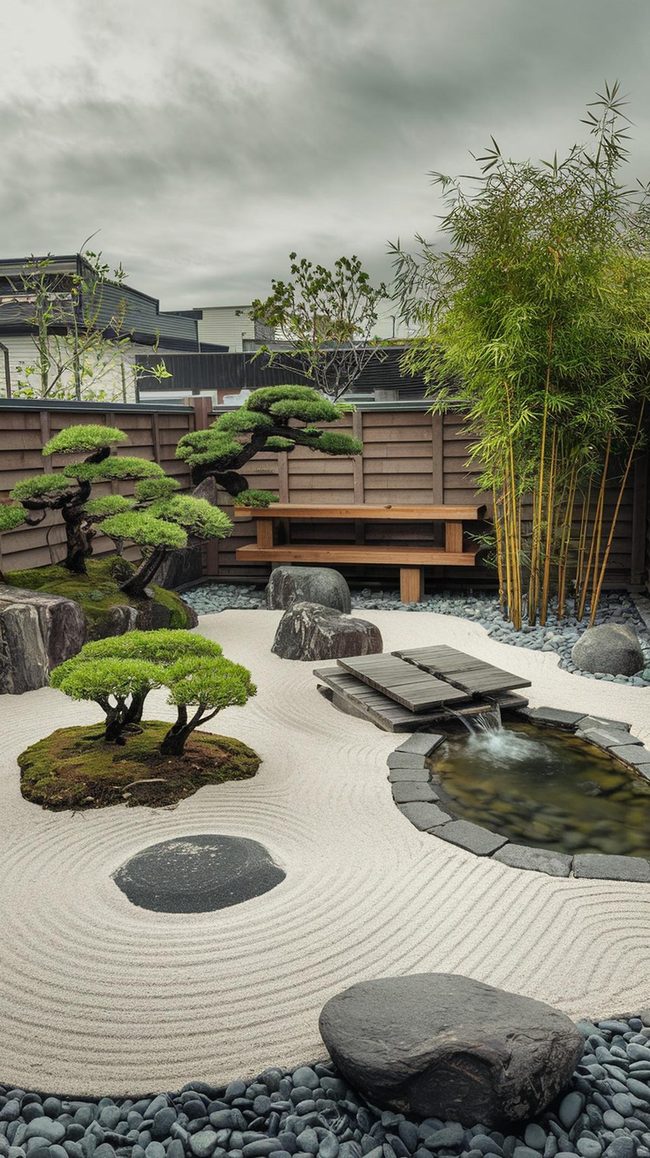 Zen Terrace Stones Water Bamboo