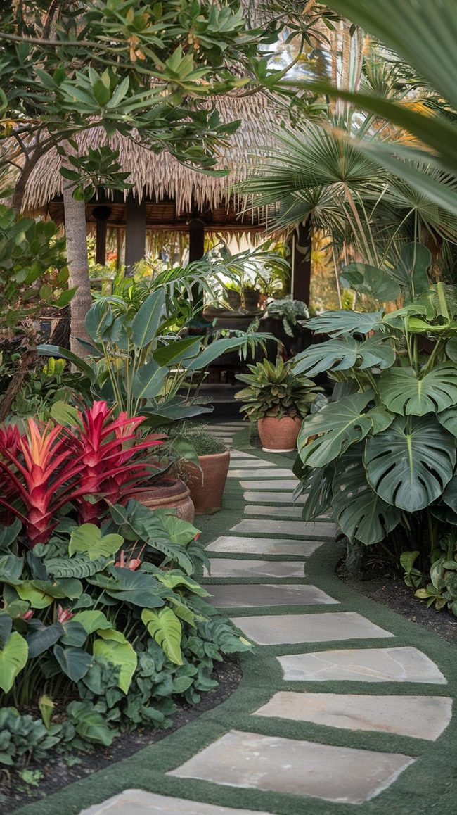 Moss-Covered Stone Pathways Through Lush Tropics