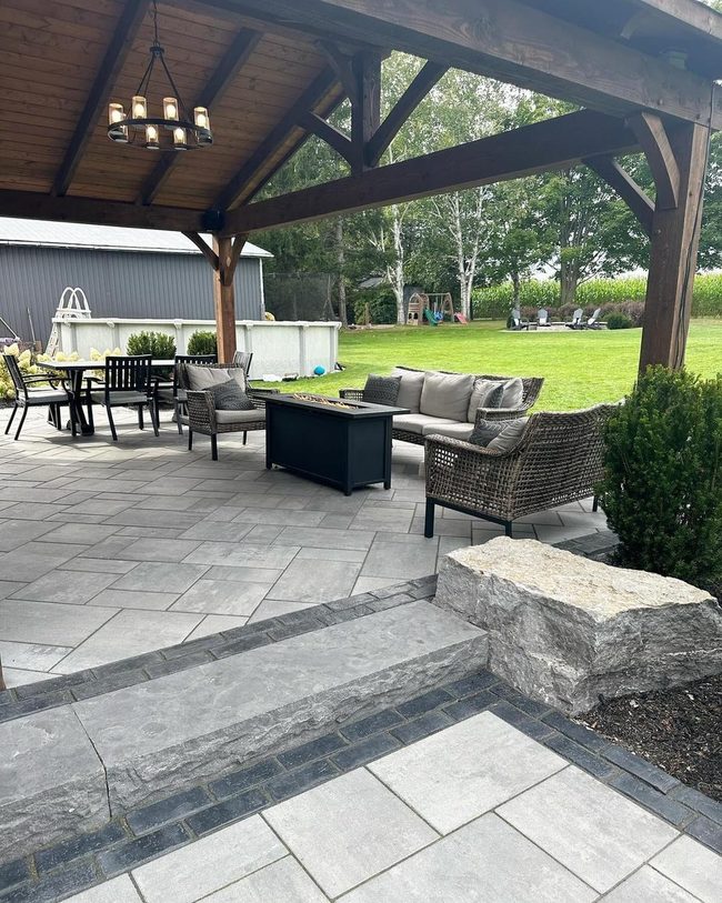Stone Patio Lounge With Evening Lights