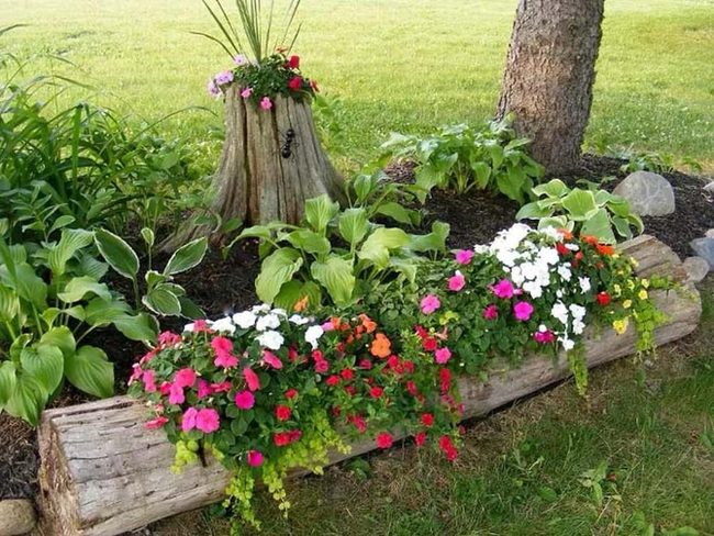 Hollow Stump Overflowing Flower Fountain