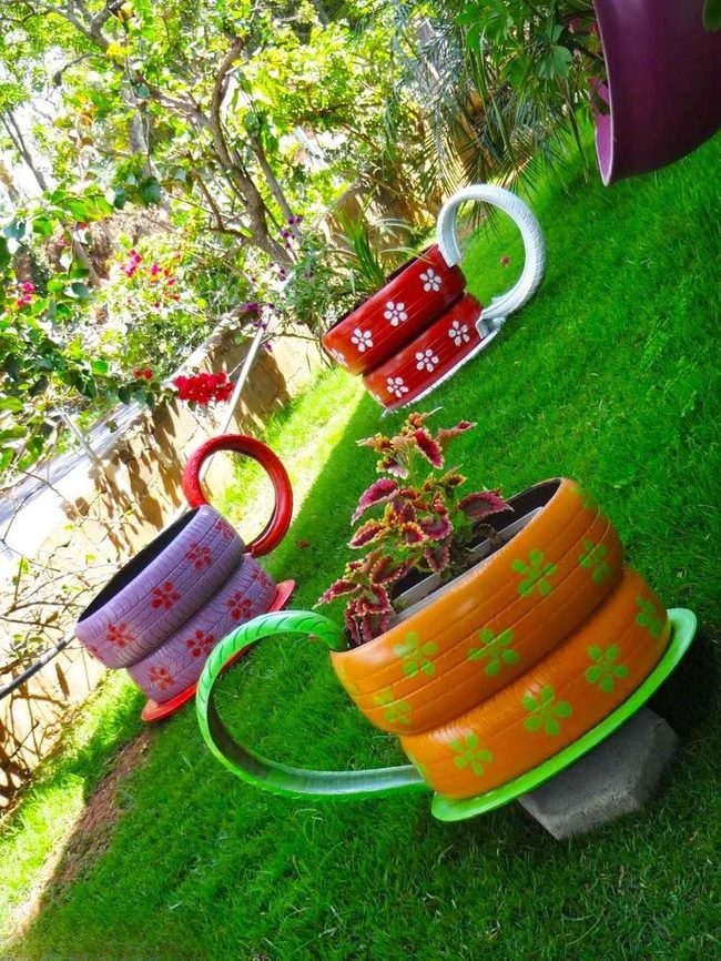 Painted Tire Stacks For Gardens