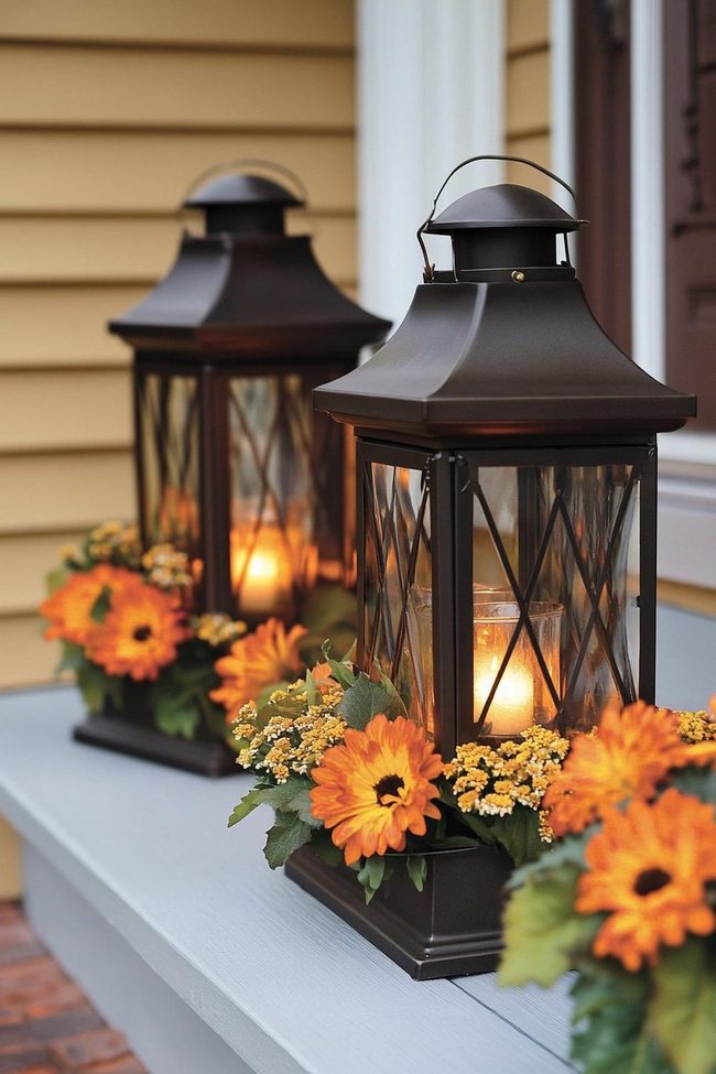 Autumn Mums Metal Lanterns