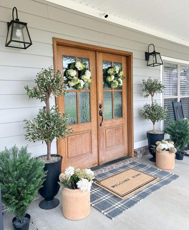 Matching Planters Frame Your Entrance