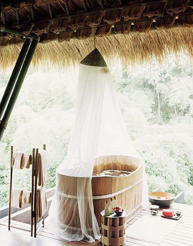 Wooden Tub Under Open Sky