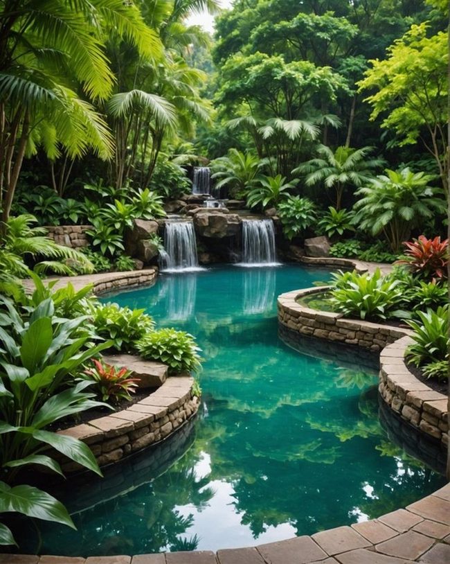 Cascading Waterfall Pool Oasis
