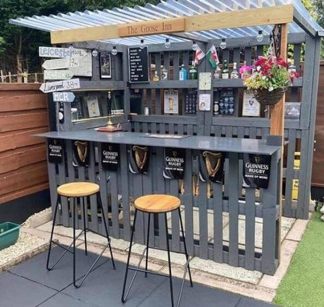 Backyard Pub With Wooden Stools