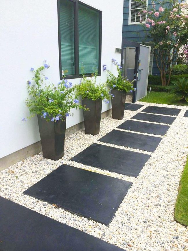 Slate Pathway With Blue Flowers