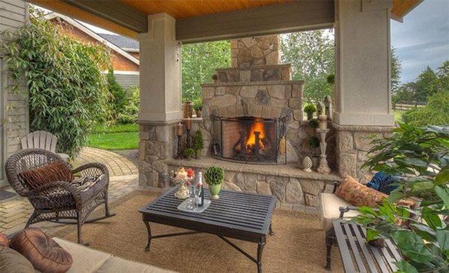 Stone Fireplace Outdoor Gathering