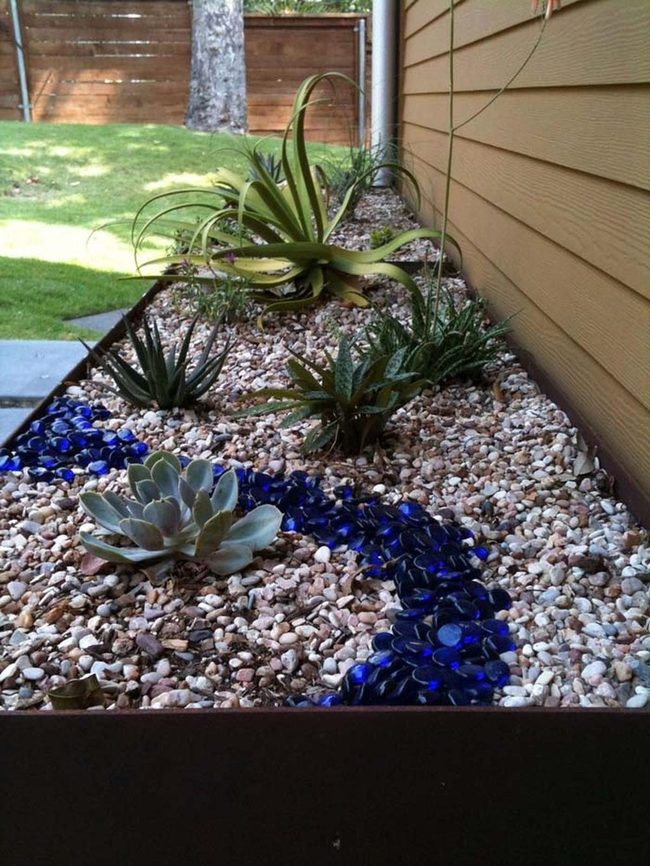 Blue Glass Stream Through Succulents