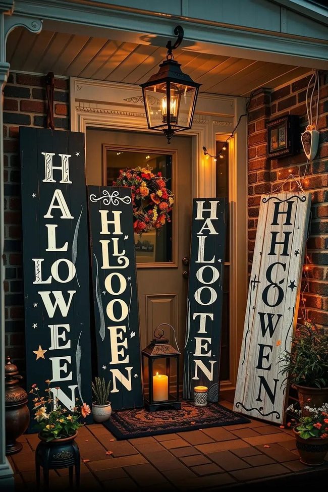Black Reclaimed Teak Halloween Signs