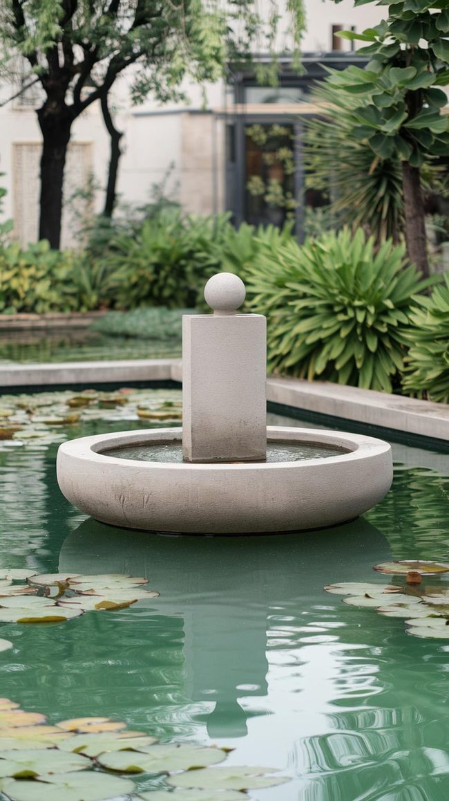 Stone Fountain Among Green Plants