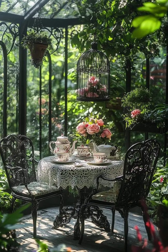 Pink Roses Garden Tea Moment