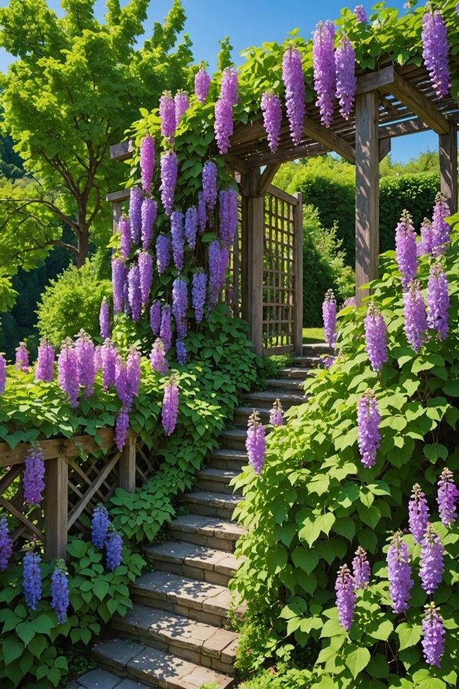 Purple Clematis Hillside Trellis