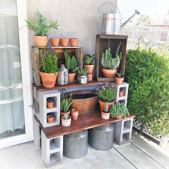 Wooden Crate Garden Shelves Metal Accents