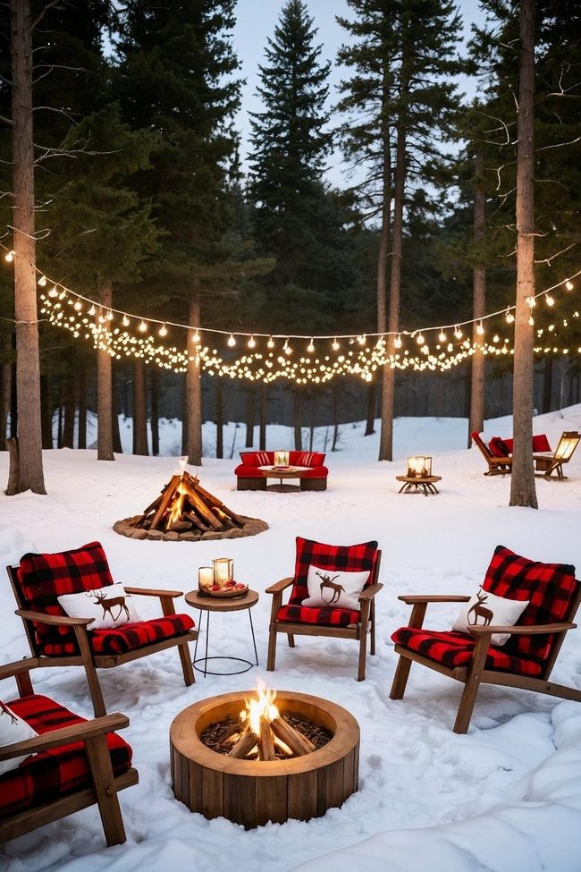 Snowy Backyard Fire Gathering