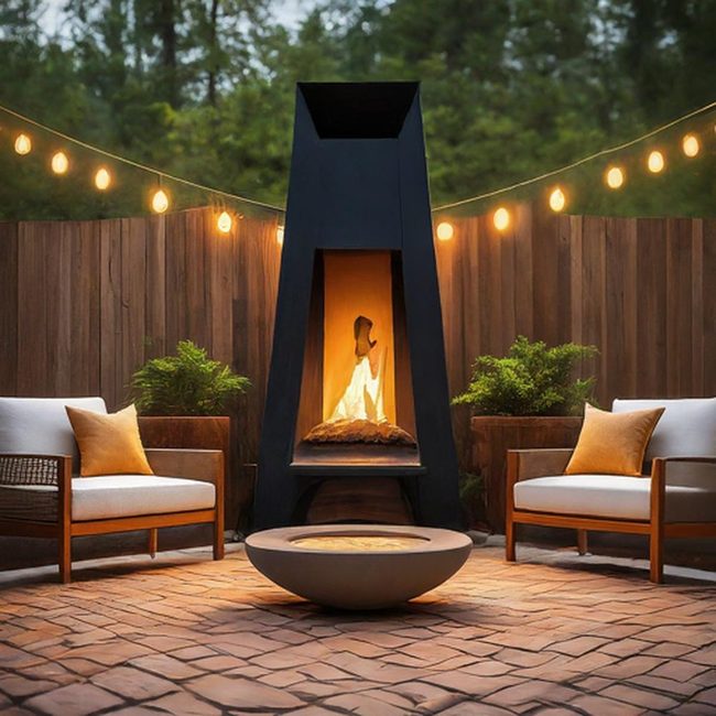 Stone Fireplace Patio Entertainment Center